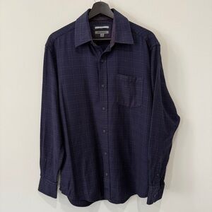 Johnston & Murphy Dark Blue Checkered Plaid Tailored Fit Long Sleeve Shirt M